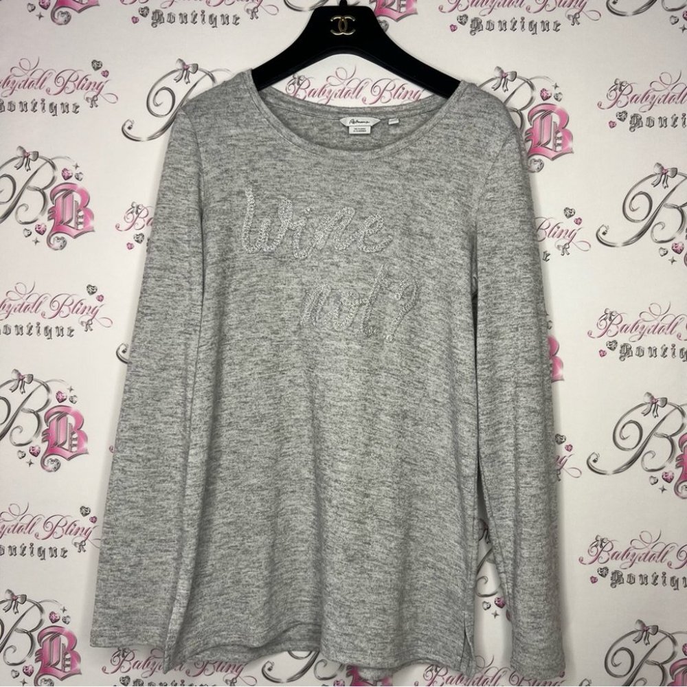 Reitmans WINE NOT? sparkly pullover long sleeve hoodie sweater grey silver
